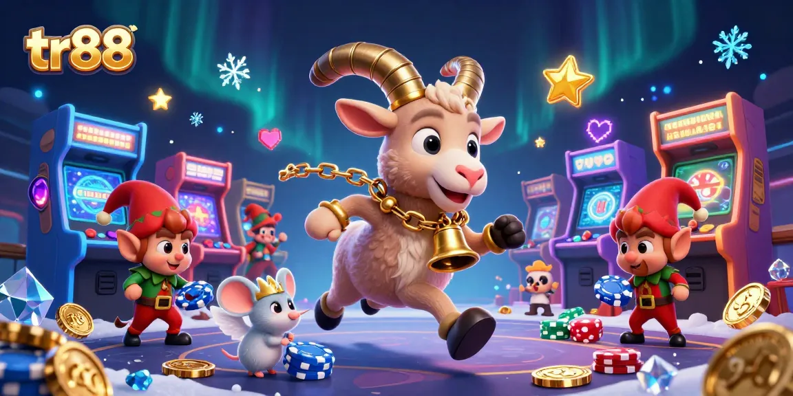 tr88 casino scene depicting Krampus goat and playful gremlins in a festive gaming atmosphere.
