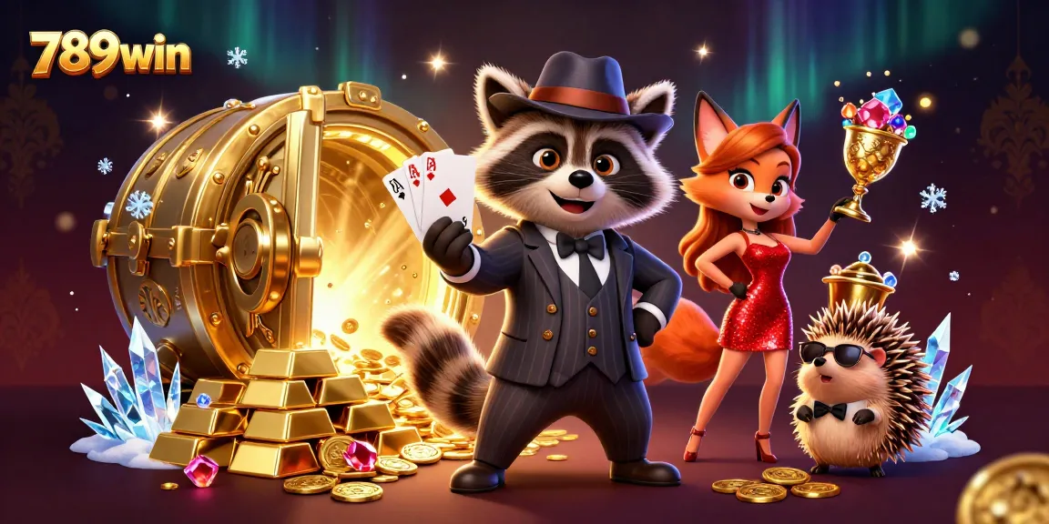 Experience thrilling gaming at 789win with raccoon, fox, and hedgehog at the casino.