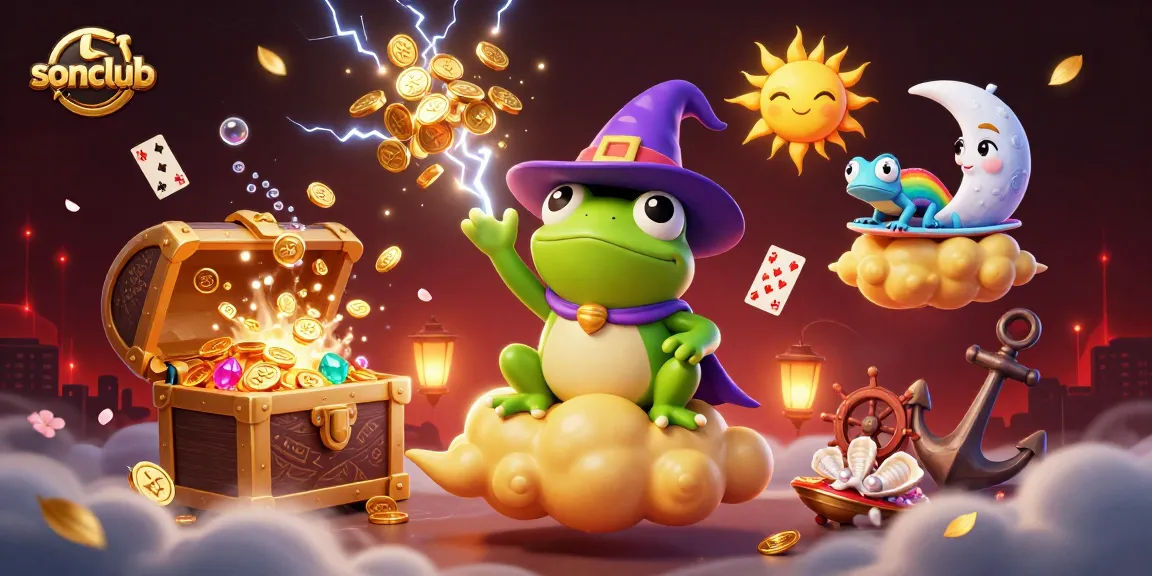 Experience thrilling gaming at sonclub with a wizard frog conjuring golden coins and vibrant elements.